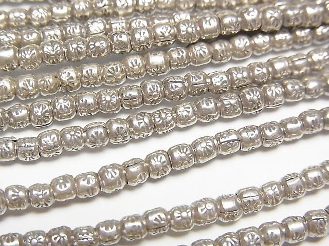 Karen Silver Rondelle Beads with Sun Pattern, 3x3x2.5mm, 1/4 or 1-strand (approx. 28inch/69cm)
