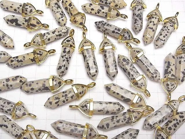 Dalmatinischer Jaspis Doppelspitzen-Anhänger 32x8x8mm in Goldfarbe 3 Stück