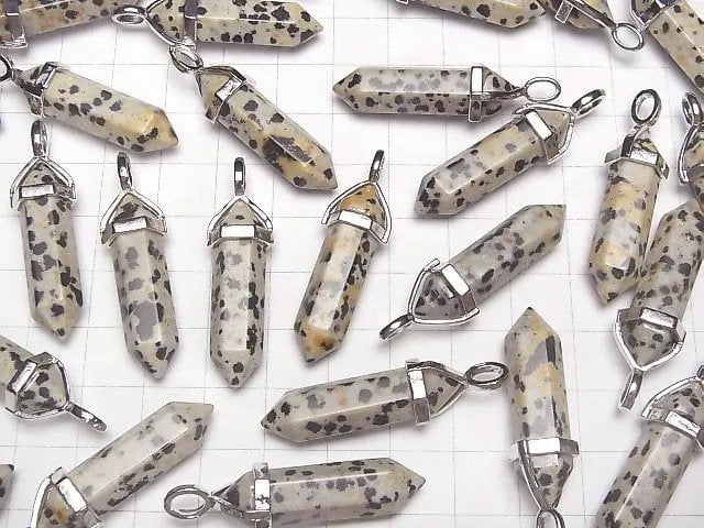 Dalmatinischer Jaspis Doppelspitzen-Anhänger 32x8x8mm in Silberfarbe 3 Stück