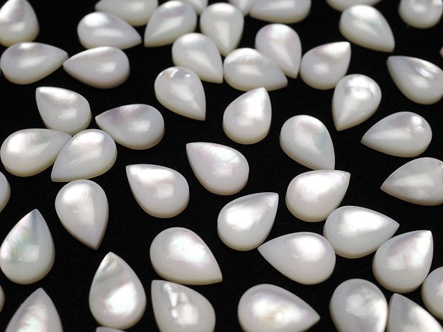 Hochwertige weiße Muschel (Silberlippen-Auster) AAA Birnenform Cabochon 9x6mm 5 Stück