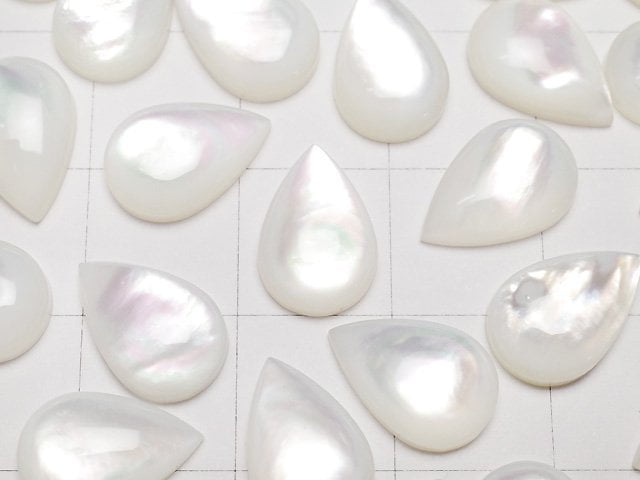 高品質白色貝殼(銀唇牡蠣)AAA 梨形凸圓面 12x8mm 3顆