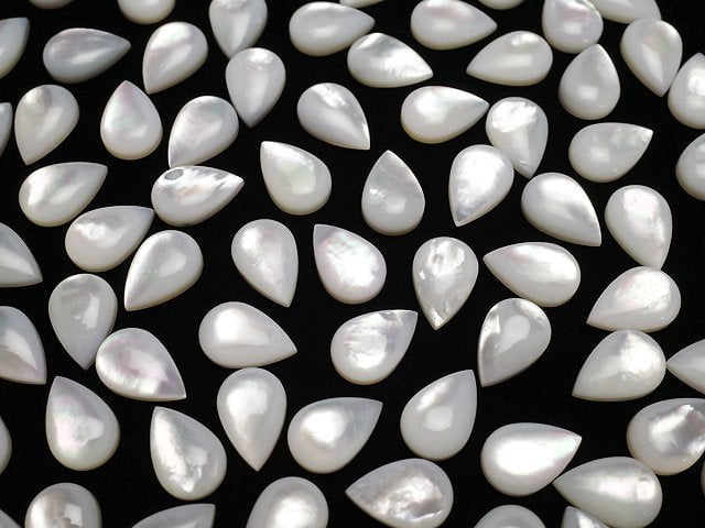 Hochwertige weiße Muschel (Silberlippen-Auster) AAA Birnenform Cabochon 12x8mm 3 Stück