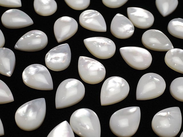 Hochwertige weiße Muschel (Silberlippen-Auster) AAA Birnenform Cabochon 14x10mm 3 Stück