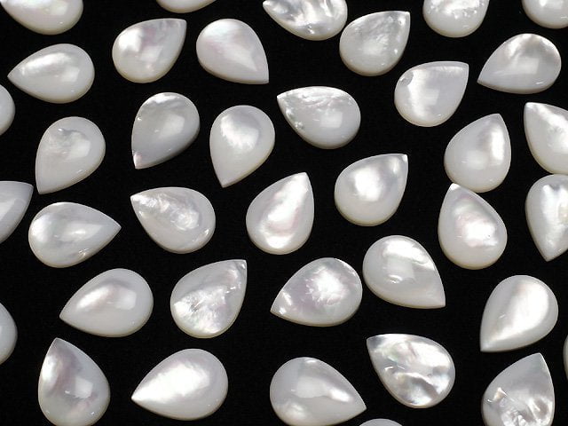 Hochwertige weiße Muschel (Silberlippen-Auster) AAA Birnenform Cabochon 14x10mm 3 Stück