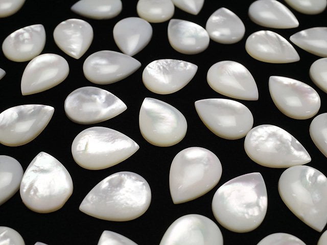 Hochwertige weiße Muschel (Silberlippen-Auster) AAA Birnenform Cabochon 18x13mm 2 Stück