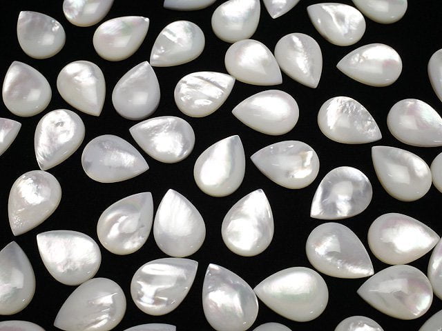 Hochwertige weiße Muschel (Silberlippen-Auster) AAA Birnenform Cabochon 18x13mm 2 Stück