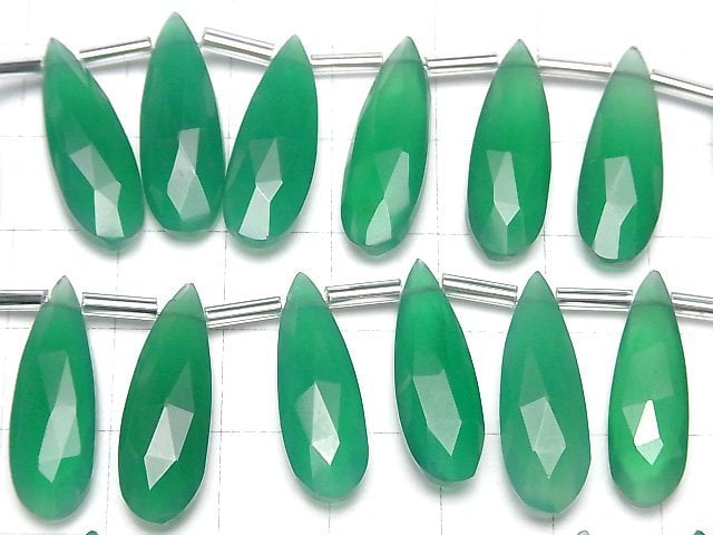 Hochwertiger grüner Onyx AAA tropfenförmig facettiert Briolette 24x8mm halb oder 1Strang Perlen (8Stk)