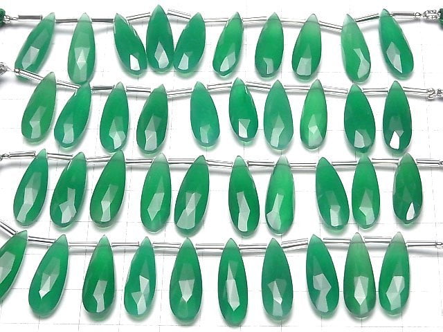 Hochwertiger grüner Onyx AAA tropfenförmig facettiert Briolette 24x8mm halb oder 1Strang Perlen (8Stk)