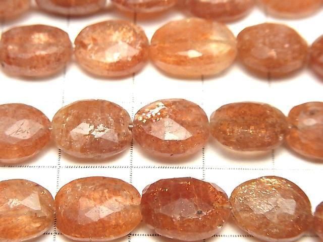 高品質太陽石AA++刻面橢圓珠一串(約6英吋/16公分)