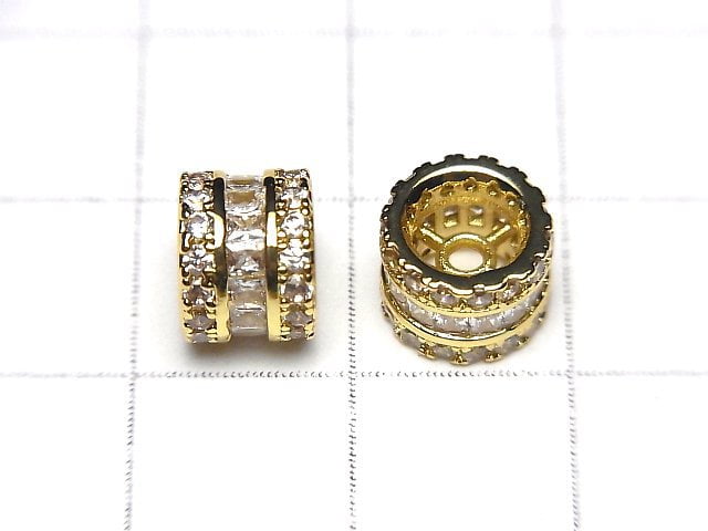 Metal parts Rondelle 8x8x6mm Gold color (with CZ) 2pcs