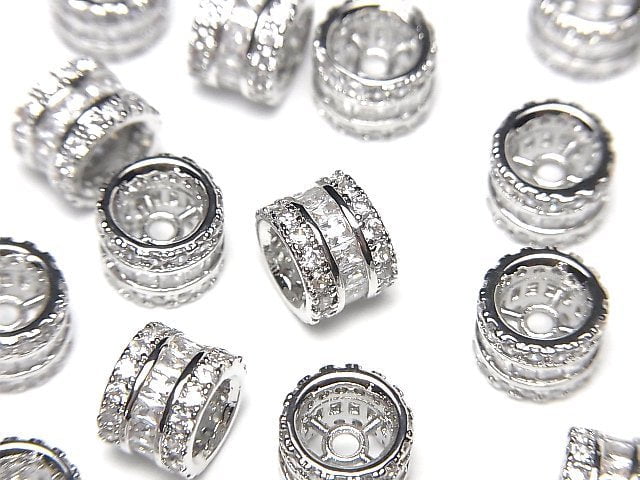 Metal parts Rondelle 8x8x6mm Silver color (with CZ) 2pcs