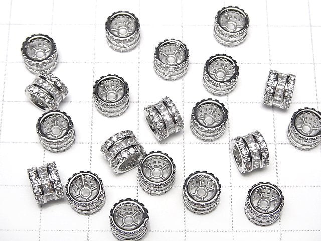 Metal parts Rondelle 8x8x6mm Silver color (with CZ) 2pcs