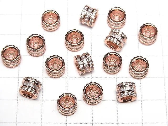 Metal parts Rondelle 8x8x6mm Pink gold color (with CZ) 2pcs
