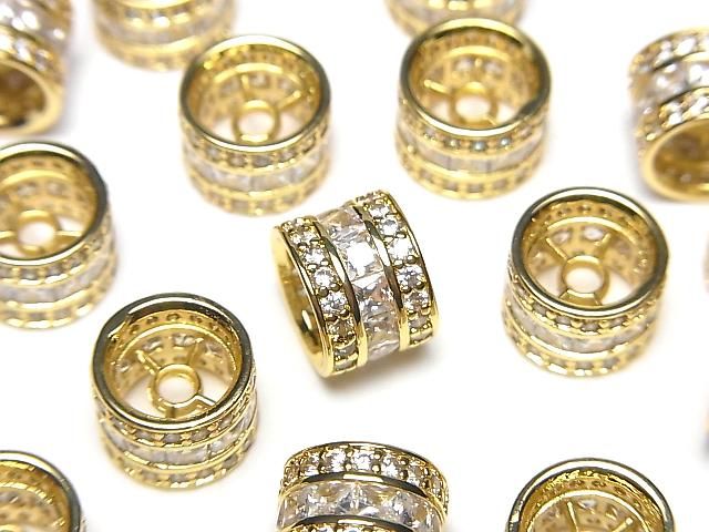 Metal parts Rondelle 10x10x7.5mm Gold color (with CZ) 2pcs