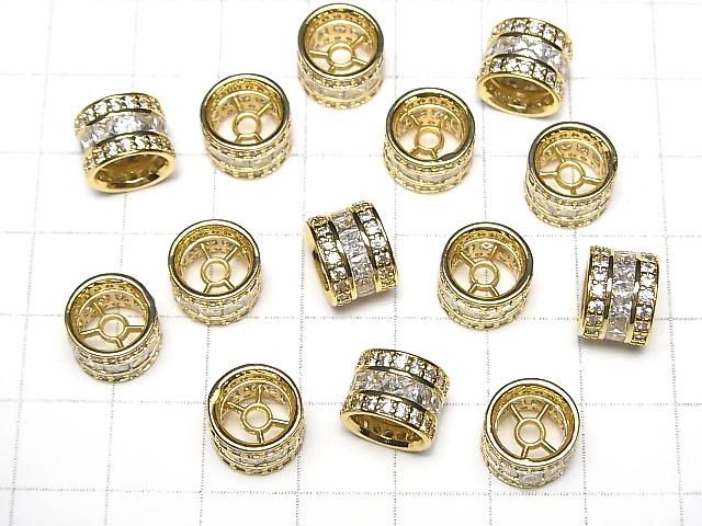 Metal parts Rondelle 10x10x7.5mm Gold color (with CZ) 2pcs