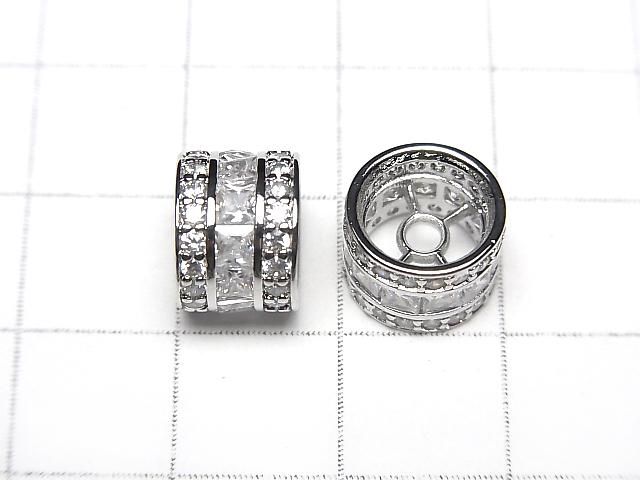 Metal parts Rondelle 10x10x7.5mm Silver color (with CZ) 2pcs