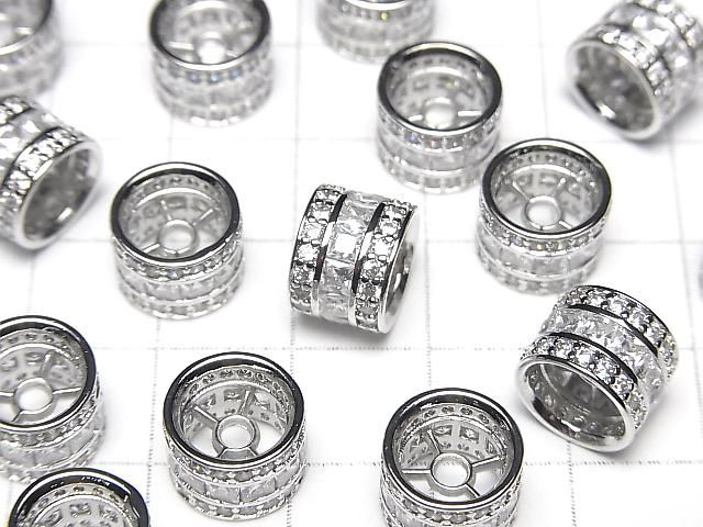 Metal parts Rondelle 10x10x7.5mm Silver color (with CZ) 2pcs