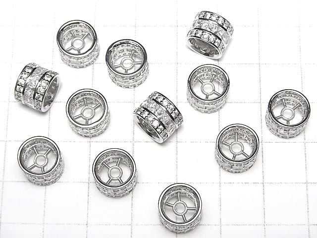 Metal parts Rondelle 10x10x7.5mm Silver color (with CZ) 2pcs