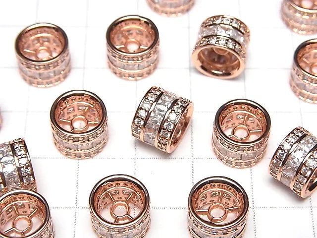 Metal parts Rondelle 10x10x7.5mm Pink gold color (with CZ) 2pcs