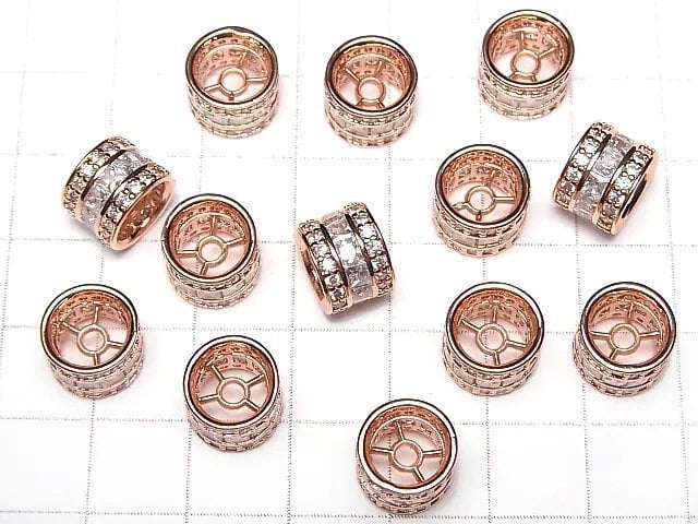 Metal parts Rondelle 10x10x7.5mm Pink gold color (with CZ) 2pcs