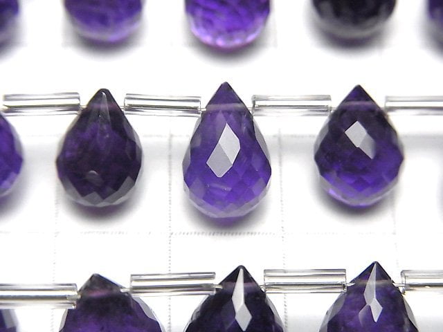 高品質紫水晶 AAA- 刻面水滴型不規則珠 半串或一串 (約6英吋/16公分)