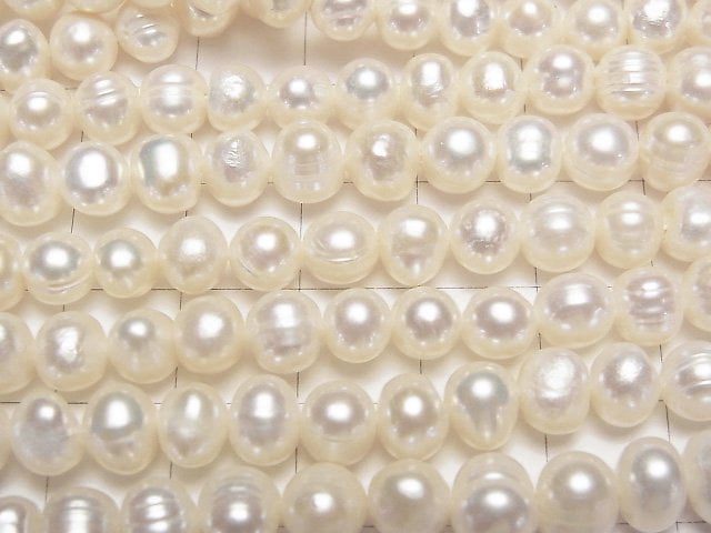 淡水珍珠 AA 馬鈴薯形 6-8mm 白色 1串珠子 (約13英吋/33公分)