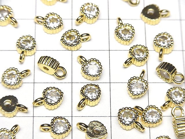 Metal parts heart motif charm 8.5x6mm gold color (with CZ) 3pcs
