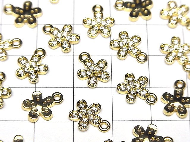 Metal parts flower motif charm 11x9mm gold color (with CZ) 3pcs