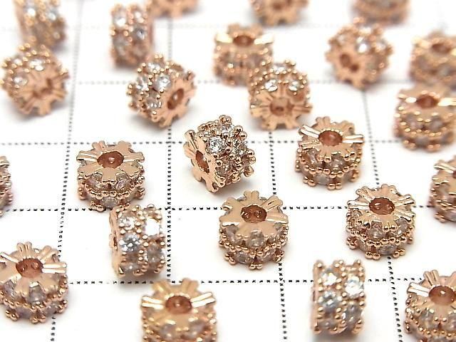 Rondelle Métal 6.5x6.5x4mm Or Rose (avec Zircon Cubique) 2 pièces