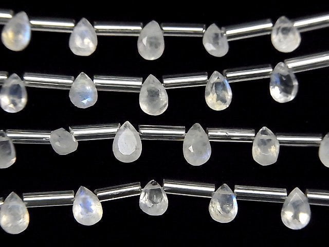 Hochwertiger Regenbogen-Mondstein AA++ Tropfenform facettiert 6x4mm 1 Strang Perlen (8 Stück)