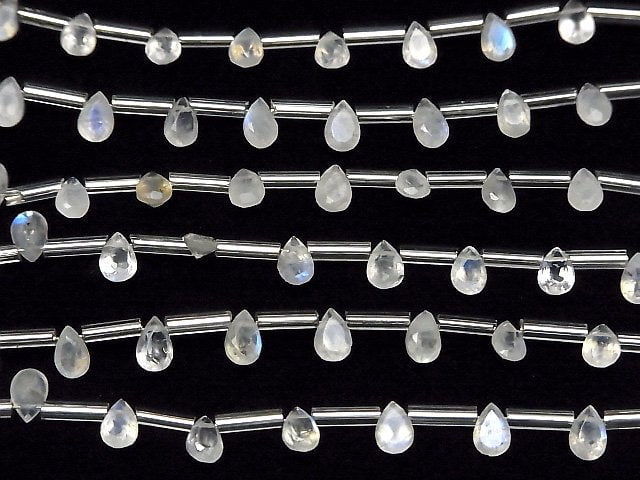 Hochwertiger Regenbogen-Mondstein AA++ Tropfenform facettiert 6x4mm 1 Strang Perlen (8 Stück)