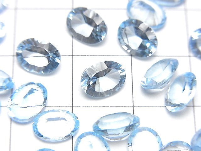 高品質天空藍拓帕石 AAA 裸石 橢圓凹刻 8x6mm 2顆