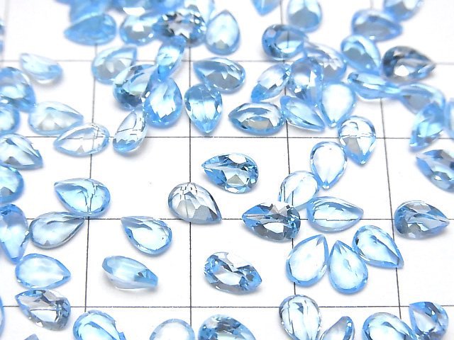 Hochwertiger Schweizer blauer Topas AAA Lose Stein Tropfenform facettiert 6x4mm 5 Stück