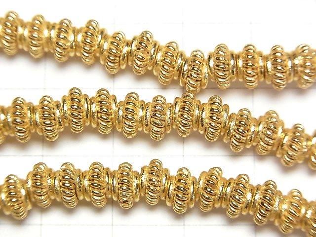 Copper Rondelle 6x6x4mm with rope pattern, 18KGP half or 1-strand beads (approx. 7 inches/18 cm)