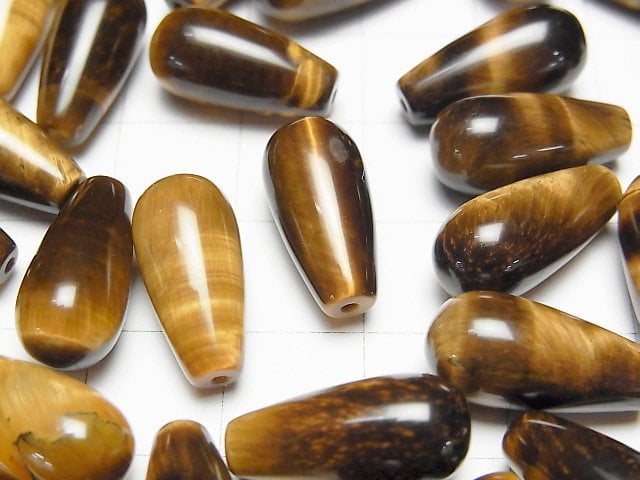 黃虎眼石 AA++ 半孔水滴形 (光滑) 16x8mm 3顆