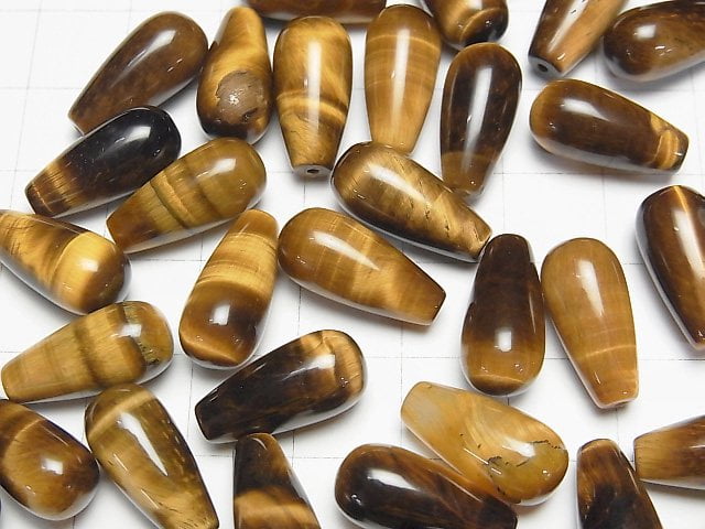 Gelber Tigerauge AA++ halb durchbohrter Tropfen (glatt) 16x8mm 3Stück