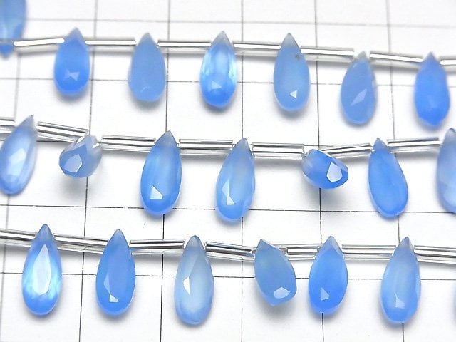 Hochwertiger blauer Chalcedon AAA Tropfenform facettiert 12x5mm 1Strang Perlen (9Stück)