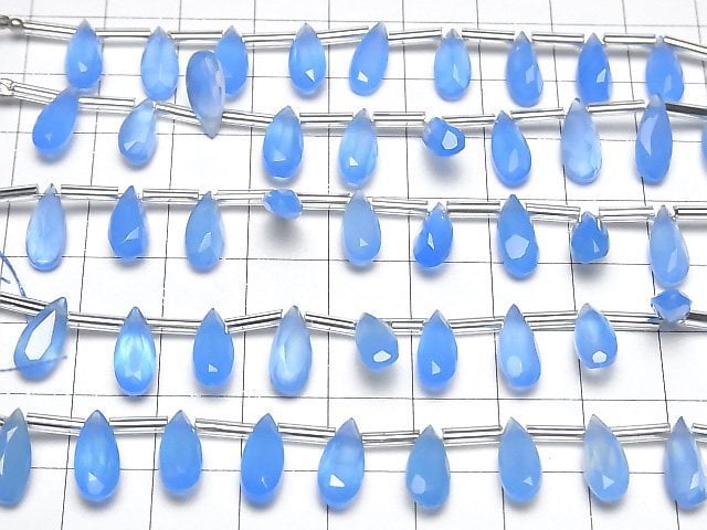 Hochwertiger blauer Chalcedon AAA Tropfenform facettiert 12x5mm 1Strang Perlen (9Stück)