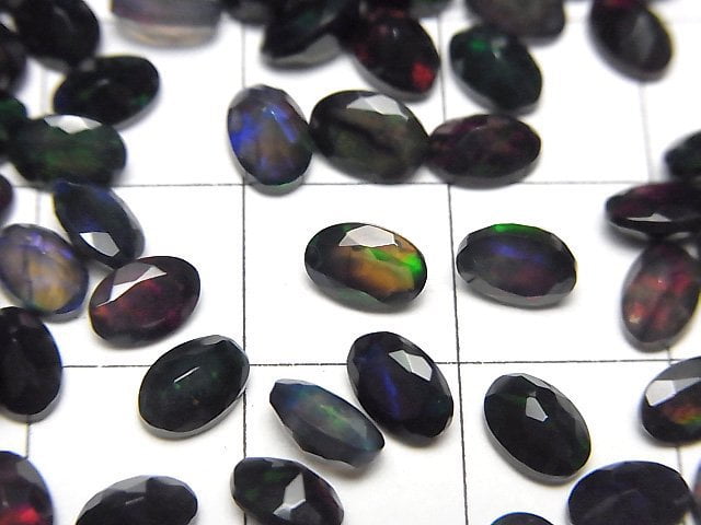 高品質黑色蛋白石 AAA 裸石 橢圓形 刻面 6x4mm 5顆