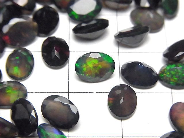 高品質黑色蛋白石 AAA 裸石 橢圓刻面 8x6mm 2顆