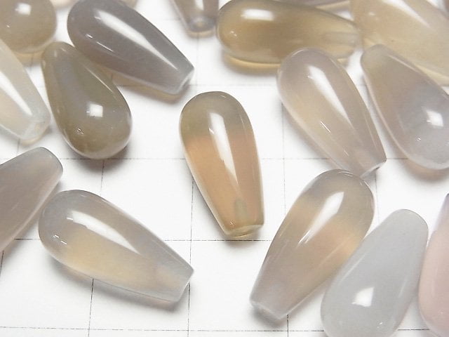 灰色縞瑪瑙 AAA 半鑽孔水滴形 (光滑) 16x8mm 3顆