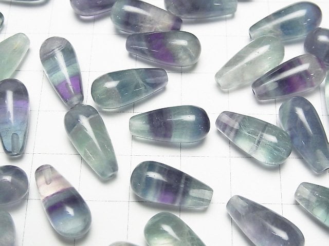 Mehrfarbiger Fluorit AA++ halb durchbohrter Tropfen (glatt) 16x8mm 3Stück