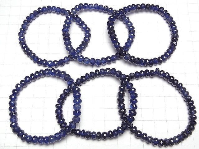 [Video]High Quality! Sapphire AAA- Faceted Button Roundel 6-7.5mm Bracelet
