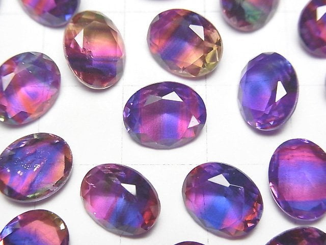 紫/條紋雙晶水晶 AAA 裸石 橢圓刻面 10x8mm 3件