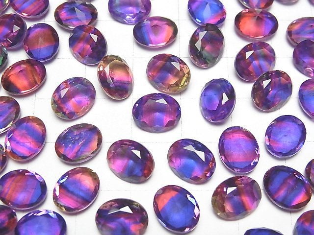 紫/條紋雙晶水晶 AAA 裸石 橢圓刻面 10x8mm 3件