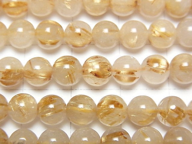 金紅石石英AA++圓珠 6毫米 半串或1串(約15英吋/37厘米)