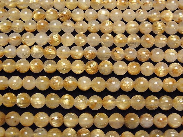 Rutilated Quartz AA++ Round 6mm half or 1strand beads (aprx.15inch/37cm)