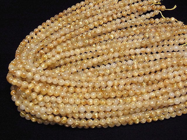 Rutilated Quartz AA++ Round 6mm half or 1strand beads (aprx.15inch/37cm)
