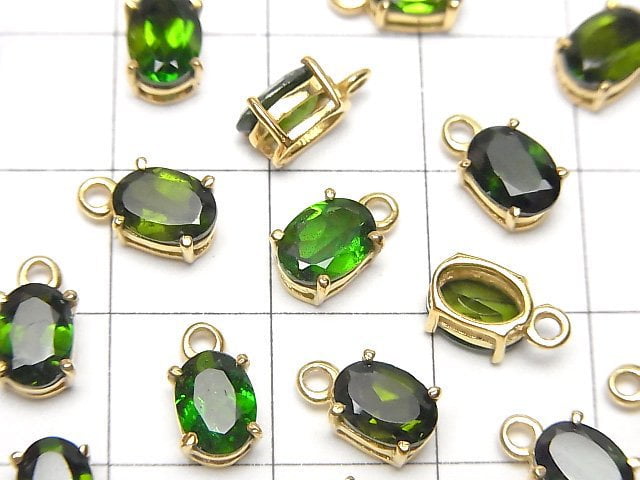 Hochwertiger Chromdiopsid AAA Zargenfassung oval facettiert 7x5mm 18KGP 1 Stück