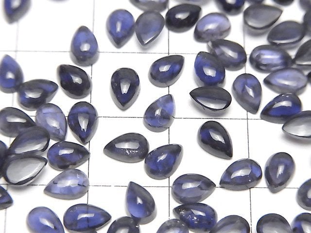 Hochwertiger Iolith AAA- Birnenform, Cabochon, 6x4mm, 5 Stück